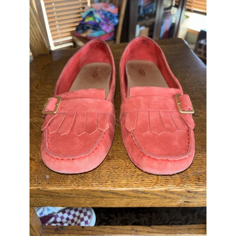 UGG Dempsey Driving Shoes Leather Loafers Red Women Size 8 Slippers Sandals - Picture 4 of 8